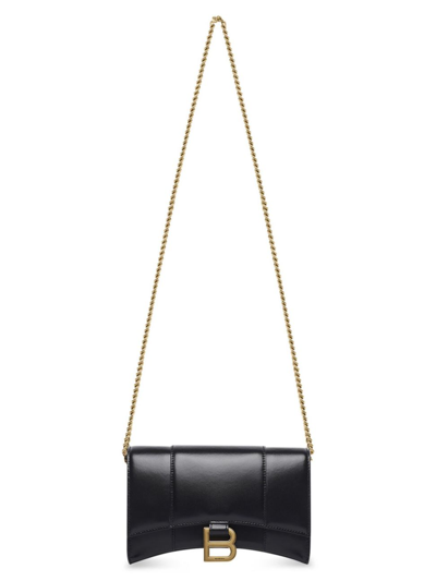 Shop Balenciaga Women's Hourglass Wallet On Chain Box In Black