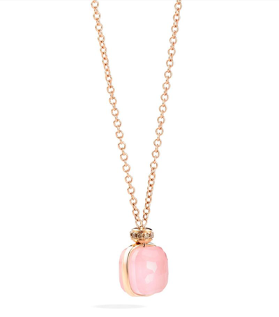 Shop Pomellato Mixed Gold, Rose Quartz And Diamond Nudo Necklace In Pink