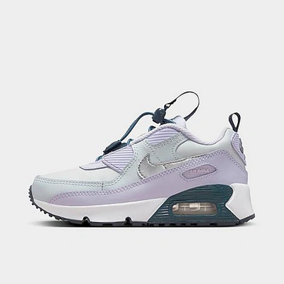 Shop Nike Little Kids' Air Max 90 Toggle Casual Shoes In Pure Platinum/metallic Silver/violet Frost/thunder Blue