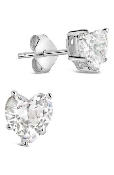 Sterling Forever Sterling Silver Cubic Zirconia Heart Stud Earrings In Silver