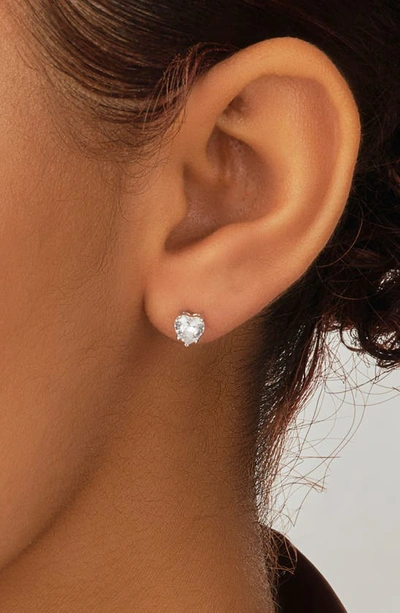 Sterling Forever Sterling Silver Cubic Zirconia Heart Stud Earrings In Silver