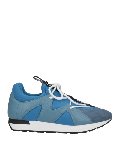 Shop Pollini Woman Sneakers Slate Blue Size 8 Textile Fibers, Soft Leather