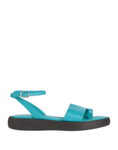 Shop Oroscuro Woman Thong Sandal Turquoise Size 8 Soft Leather In Blue