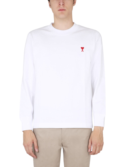 Ami Alexandre Mattiussi Crewneck Sweatshirt With Red Ami De Coeur Embroidery In White