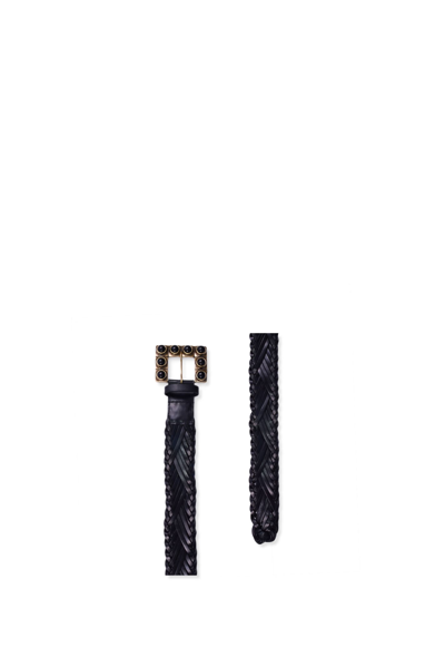 Shop Etro Braided Leather Belt With Studs In Black