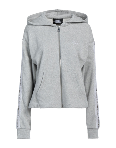 Shop Karl Lagerfeld Logo Tape Zip Up Hoodie Woman Sweatshirt Grey Size S Organic Cotton