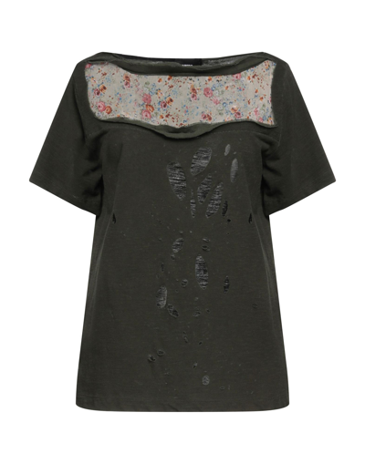 Shop Dsquared2 Woman T-shirt Dark Green Size M Cotton, Viscose, Silk