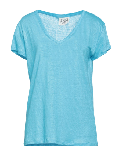 Shop Mc2 Saint Barth Woman T-shirt Turquoise Size L Linen In Blue