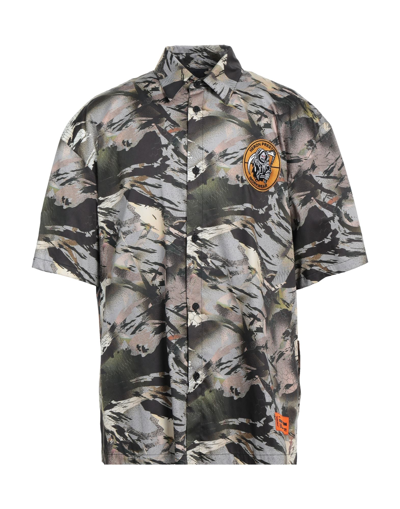Shop Heron Preston Man Shirt Khaki Size L Cotton, Polyester In Beige