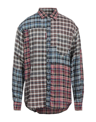 Dsquared2 Red And Blue Linen Check Mix Shirt In Brown