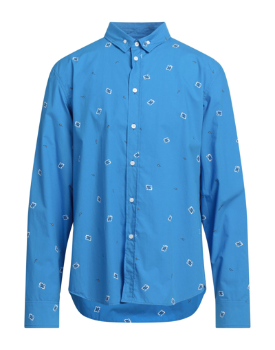 Shop Kenzo Man Shirt Azure Size 17 Cotton In Blue