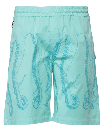 Shop Octopus Man Shorts & Bermuda Shorts Turquoise Size L Cotton, Elastane In Blue