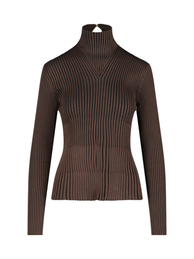 Shop Bottega Veneta Pleated Sweater In Marrone