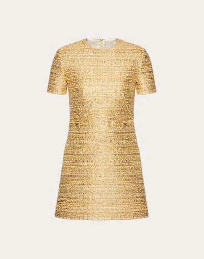 Shop Valentino Gold Tweed Pailettes Short Dress Woman Gold 42