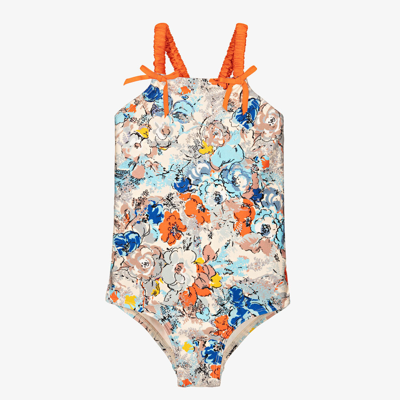 Shop Zimmermann Girls Blue & Orange Peony Floral Swimsuit