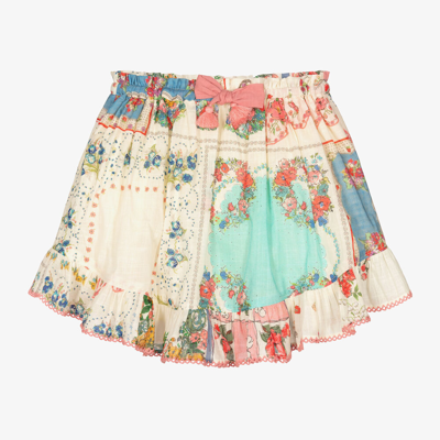 Shop Zimmermann Girls Patch Painted Floral Cotton Skirt In Ivory