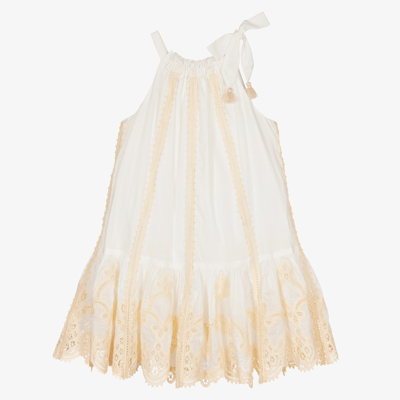 Shop Zimmermann Girls Ivory Cotton Halter Neck Dress