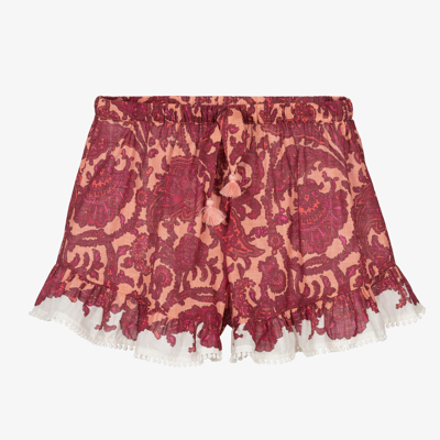 Shop Zimmermann Girls Pink & Red Cotton Paisley Shorts