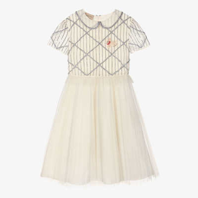 Shop Gucci Teen Girls Ivory Sequin Tulle Dress