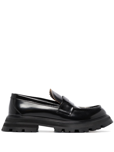 Shop Alexander Mcqueen Brushed Leather Loafers In Nero