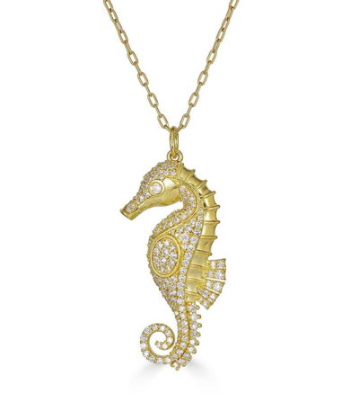 Shop Tanya Farah White Diamond Seahorse Necklace In Yellow Gold