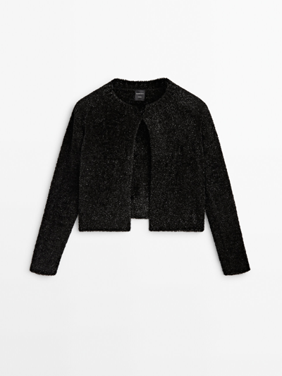 Shop Massimo Dutti Shimmer Faux Fur Jacket In Black