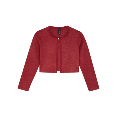 Shop Needle & Thread Shimmer Metallic Cropped Cardigan In Red