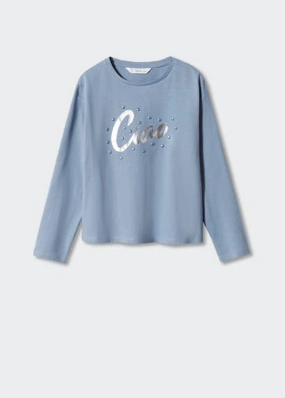 Shop Mango Printed Cotton-blend T-shirt Sky Blue