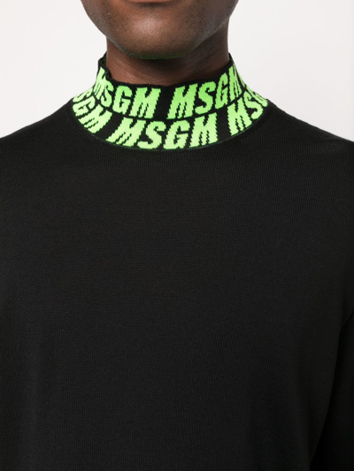 Shop Msgm Intarsia-knit Logo Jumper In Black