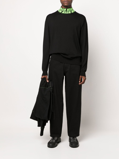 Shop Msgm Intarsia-knit Logo Jumper In Black