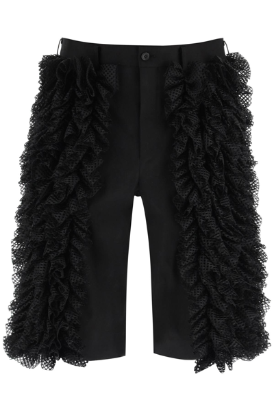 Shop Comme Des Garçons Homme Deux Comme Des Garcons Homme Plus Ruffled Cotton Bermuda Shorts In Black