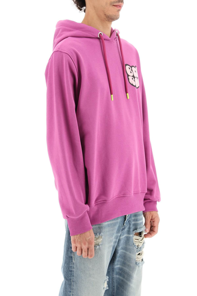 Shop Barrow Hoodie With Flocked Logo And Back Print In Fuchsia,purple