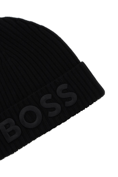 Shop Hugo Boss Beanie Cap With Embroidery In Black