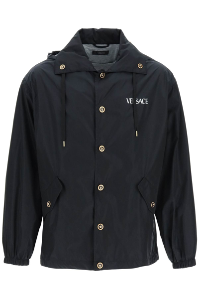 Shop Versace Light Windbreaker Jacket With Medusa Buttons In Black