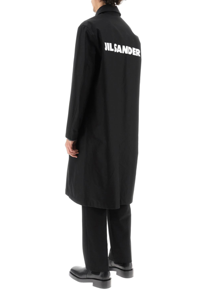 Shop Jil Sander Lightweight Cotton Coat With Back Logo In Black