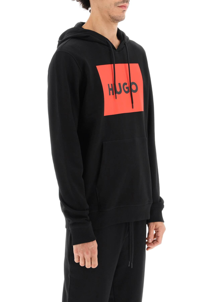 Shop Hugo Logo Graphic Hoodie In Black