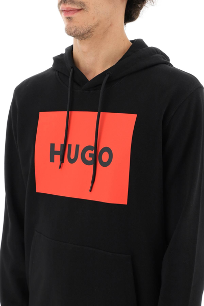 Shop Hugo Logo Graphic Hoodie In Black