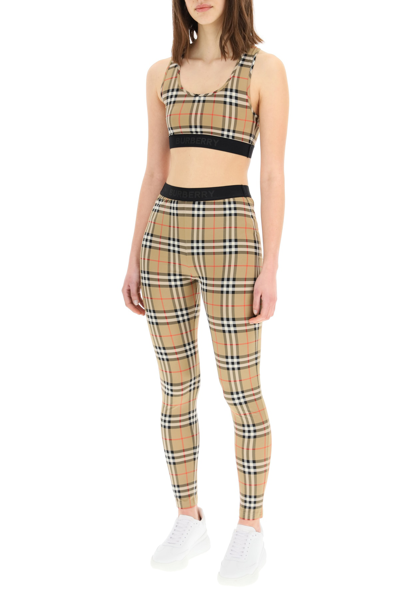 Shop Burberry Vintage Check Belvoir Leggings In Black,red,beige