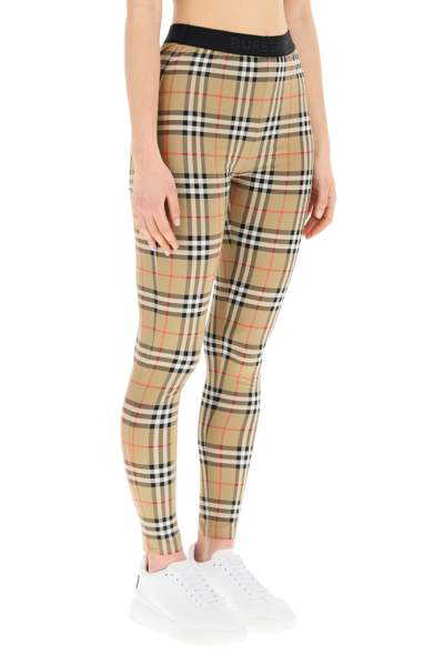 Shop Burberry Vintage Check Belvoir Leggings In Black,red,beige