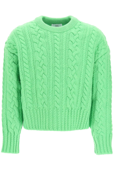 Shop Ami Alexandre Mattiussi Cable Knit Wool Sweater In Green