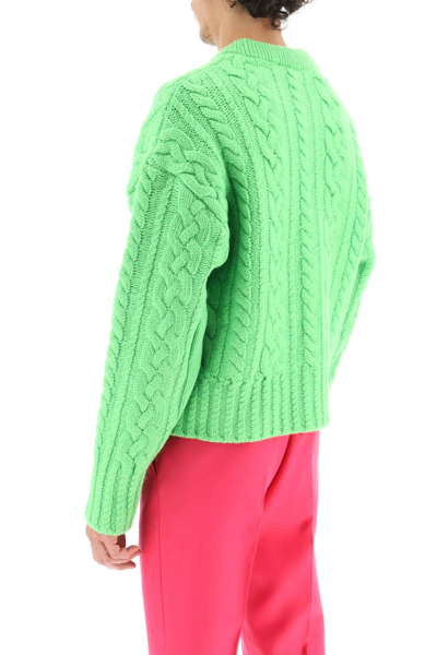 Shop Ami Alexandre Mattiussi Cable Knit Wool Sweater In Green