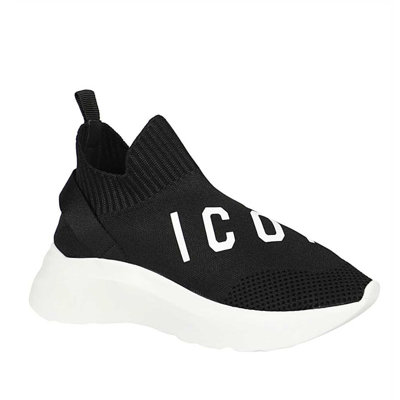 Dsquared2 Woman Black Icon Speedster Sneakers With Rhinestones In Black