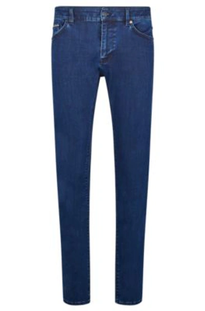 Shop Hugo Boss Regular-fit Jeans In Blue Satin-touch Denim In Dark Blue