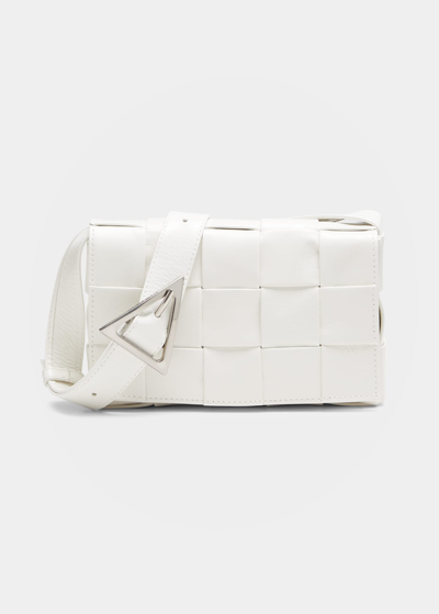 Shop Bottega Veneta Cassette Mini Intrecciato Leather Crossbody Bag In White