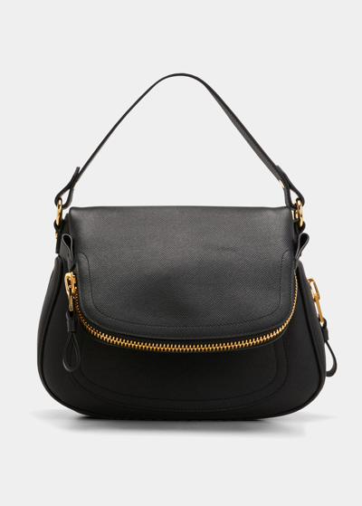 Shop Tom Ford Jennifer Medium Grained Leather Shoulder Bag In Black