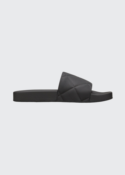 Shop Bottega Veneta Men's Quilted Slide Sandals In Black