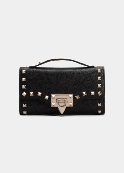 Shop Valentino Rockstud Leather Wallet On Chain In Black