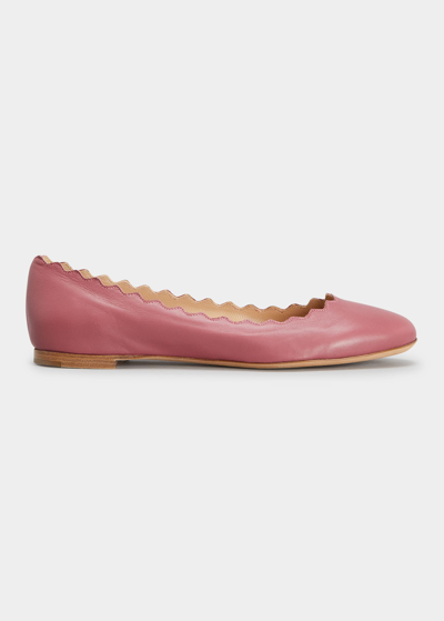 Shop Chloé Lauren Scalloped Leather Ballet Flats In Tawny Red