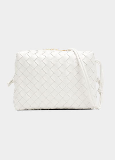 Shop Bottega Veneta Loop Small Intrecciato Napa Shoulder Bag In White