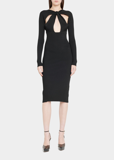 Shop Coperni Twist-front Midi Dress W/ Cutouts In Black